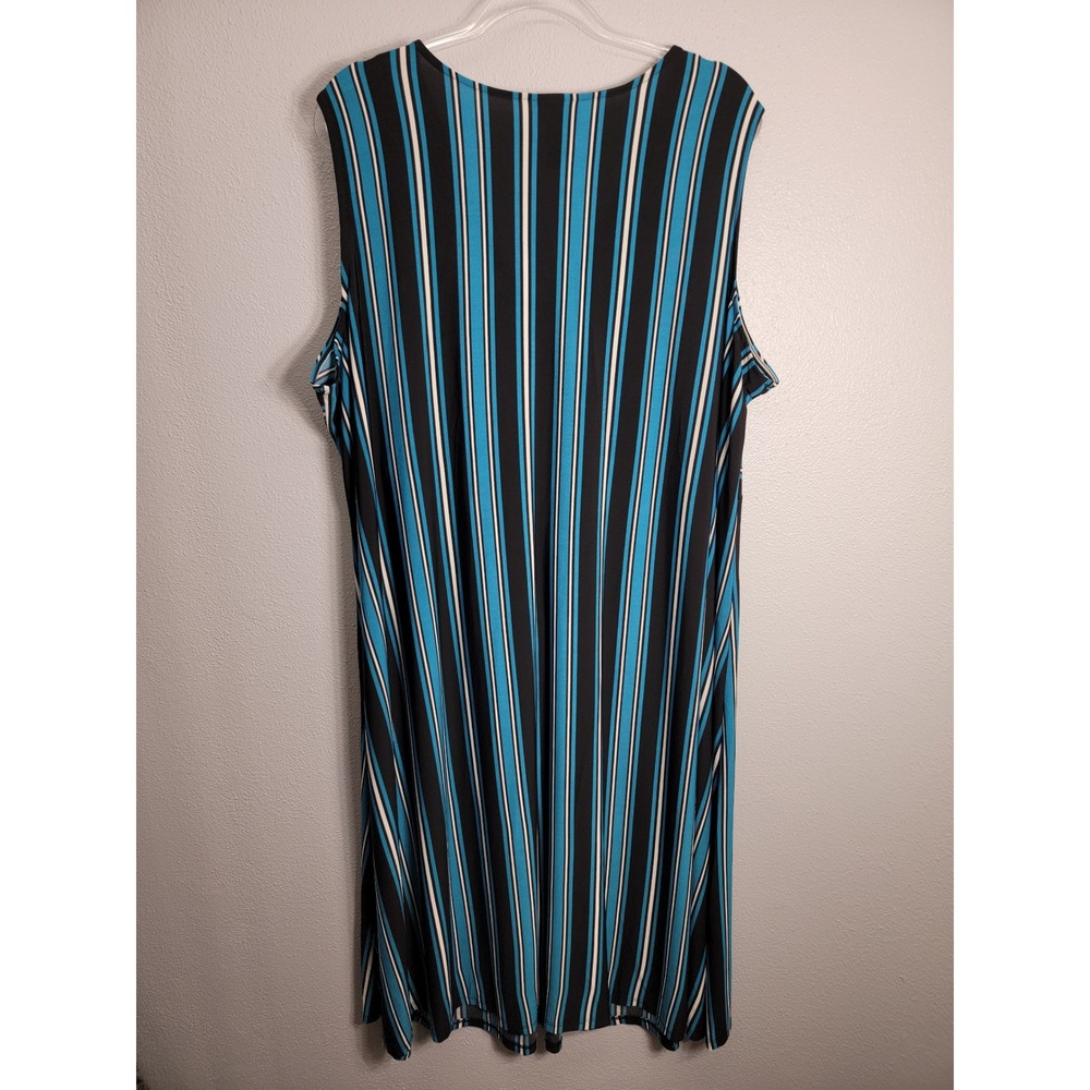 Catherines Womens 3X Dress Blue Black Striped Beaded Medallion Sleeveless V-Neck - Picture 3 of 7
